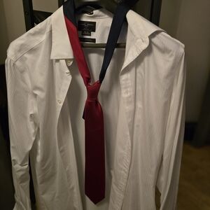 Black Brown 1826 White Dress Shirt with Red and Navy Tie